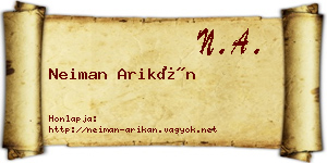 Neiman Arikán névjegykártya